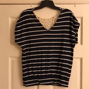 Navy/White Striped Shirt w/ Lace Detail (Express)